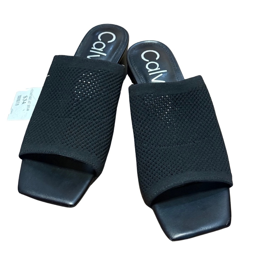 Calvin Klein Black Mesh Slide Sandals Womens 6.5 Minimal Chic NWT
